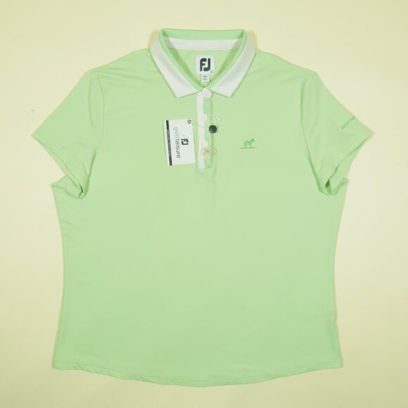 FootJoy High Hampton Resort Golf Polo Shirt Womens XL Green Pique Stretch New - Picture 3 of 10
